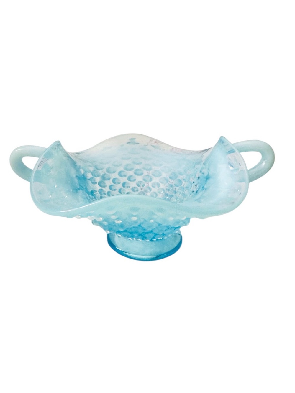 FENTON OPALESCENT LT BLUE HOBNAIL BONBON/ CANDY DISH W/2 HANDLES